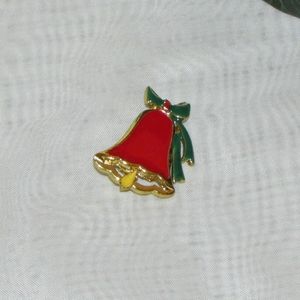 Christmas Brooch Red Bell Enamelled Festive Holiday Pin Jewelry Gift